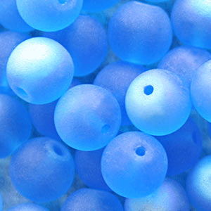 Bead, Preciosa Czech Druk Glass, 8mm Round Bead, Medium Blue Aqua with Matte Finish and AB coating (Hole Size 1.1mm)