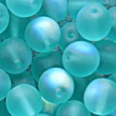 Bead, Preciosa Czech Druk Glass, 8mm Round Bead, Light Green Aqua with Matte Finish and AB coating (Hole Size 1.1mm)