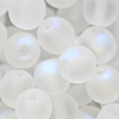 Bead, Preciosa Czech Druk Glass, 10mm Round Bead, Crystal with Matte Finish and AB coating (Hole Size 1.1mm)