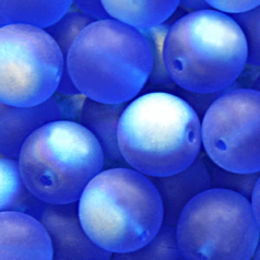 Bead, Preciosa Czech Druk Glass, 10mm Round Bead, Capri Blue with Matte Finish and AB coating (Hole Size 1.1mm)