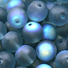 Bead, Preciosa Czech Druk Glass, 10mm Round Bead, Montana Blue with Matte Finish and AB coating (Hole Size 1.1mm)