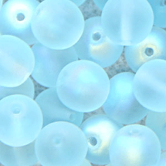 Bead, Preciosa Czech Druk Glass, 10mm Round Bead, Light Blue Aqua with Matte Finish and AB coating (Hole Size 1.1mm)