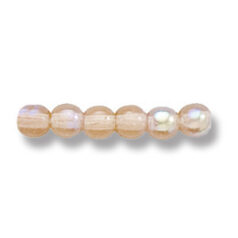 Bead, Preciosa Czech Druk Glass, 4mm Round Bead, Transparent Medium Smoke Topaz with AB coating (Hole Size 0.9mm)