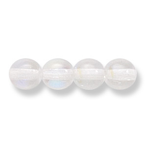 Bead, Preciosa Czech Druk Glass, 6mm Round Bead, Transparent Crystal with AB coating (Hole Size 1.1mm)