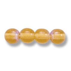 Bead, Preciosa Czech Druk Glass, 6mm Round Bead, Transparent Topaz with AB coating (Hole Size 1.1mm)