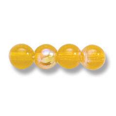 Bead, Preciosa Czech Druk Glass, 6mm Round Bead, Transparent Dark Yellow with AB coating (Hole Size 1.1mm)