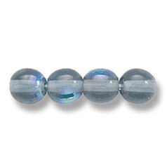 Bead, Preciosa Czech Druk Glass, 6mm Round Bead, Transparent Montana Blue with AB coating (Hole Size 1.1mm)