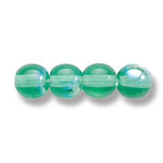 Bead, Preciosa Czech Druk Glass, 6mm Round Bead, Transparent Medium Emerald with AB coating (Hole Size 1.1mm)