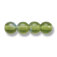 Bead, Preciosa Czech Druk Glass, 6mm Round Bead, Transparent Olive Green with AB coating (Hole Size 1.1mm)