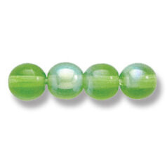 Bead, Preciosa Czech Druk Glass, 6mm Round Bead, Transparent Light Olive Green with AB coating (Hole Size 1.1mm)