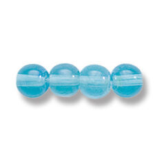 Bead, Preciosa Czech Druk Glass, 6mm Round Bead, Transparent Medium Blue Aqua with AB coating (Hole Size 1.1mm)