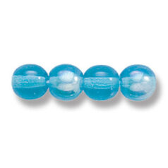 Bead, Preciosa Czech Druk Glass, 6mm Round Bead, Transparent Blue Aqua with AB coating (Hole Size 1.1mm)