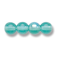 Bead, Preciosa Czech Druk Glass, 6mm Round Bead, Transparent Light Green Aqua with AB coating (Hole Size 1.1mm)