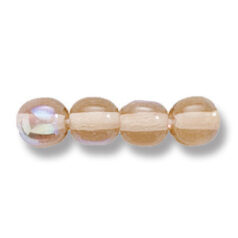 Bead, Preciosa Czech Druk Glass, 6mm Round Bead, Transparent Medium Smoke Topaz with AB coating (Hole Size 1.1mm)