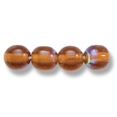 Bead, Preciosa Czech Druk Glass, 6mm Round Bead, Transparent Madeira Topaz with AB coating (Hole Size 1.1mm)