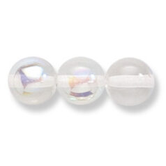 Bead, Preciosa Czech Druk Glass, 8mm Round Bead, Transparent Crystal with AB coating (Hole Size 1.1mm)