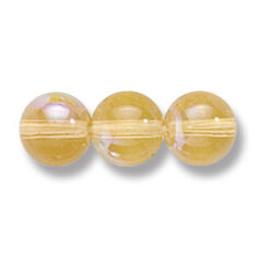 Bead, Preciosa Czech Druk Glass, 8mm Round Bead, Transparent Pale Topaz with AB coating (Hole Size 1.1mm)
