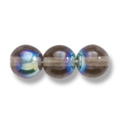 Bead, Preciosa Czech Druk Glass, 8mm Round Bead, Transparent Black Diamond with AB coating (Hole Size 1.1mm)