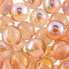 Bead, Preciosa Czech Druk Glass, 8mm Round Bead, Transparent  Rosaline with AB coating (Hole Size 1.1mm)