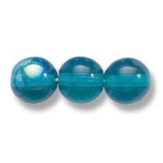 Bead, Preciosa Czech Druk Glass, 8mm Round Bead, Transparent Green Aqua with AB coating (Hole Size 1.1mm)