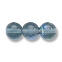 Bead, Preciosa Czech Druk Glass, 8mm Round Bead, Transparent Montana Blue with AB coating (Hole Size 1.1mm)
