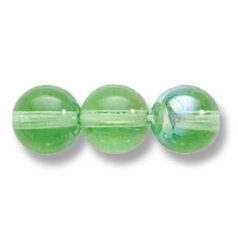 Bead, Preciosa Czech Druk Glass, 8mm Round Bead, Transparent Light Peridot with AB coating (Hole Size 1.1mm)