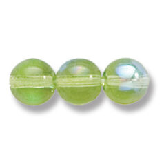 Bead, Preciosa Czech Druk Glass, 8mm Round Bead, Transparent Pale Emerald with AB coating (Hole Size 1.1mm)