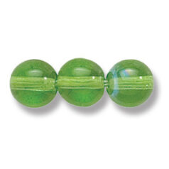 Bead, Preciosa Czech Druk Glass, 8mm Round Bead, Transparent Light Emerald with AB coating (Hole Size 1.1mm)