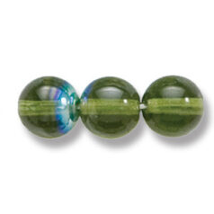 Bead, Preciosa Czech Druk Glass, 8mm Round Bead, Transparent Olive Green with AB coating (Hole Size 1.1mm)