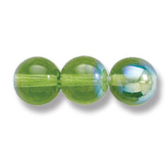 Bead, Preciosa Czech Druk Glass, 8mm Round Bead, Transparent Light Olive Green with AB coating (Hole Size 1.1mm)