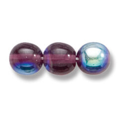 Bead, Preciosa Czech Druk Glass, 8mm Round Bead, Transparent Medium Amethyst with AB coating (Hole Size 1.1mm)