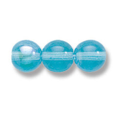 Bead, Preciosa Czech Druk Glass, 8mm Round Bead, Transparent Medium Blue Aqua with AB coating (Hole Size 1.1mm)