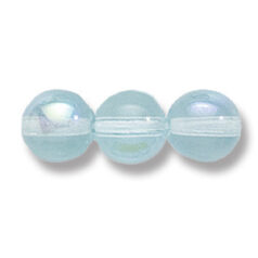 Bead, Preciosa Czech Druk Glass, 8mm Round Bead, Transparent Light Blue Aqua with AB coating (Hole Size 1.1mm)