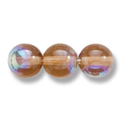 Bead, Preciosa Czech Druk Glass, 8mm Round Bead, Transparent Medium Smoke Topaz with AB coating (Hole Size 1.1mm)