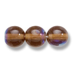 Bead, Preciosa Czech Druk Glass, 8mm Round Bead, Transparent Dark Smoke Topaz with AB coating (Hole Size 1.1mm)