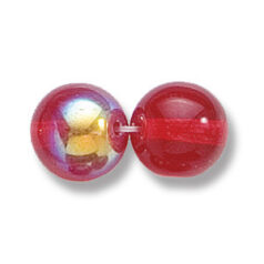 Bead, Preciosa Czech Druk Glass, 10mm Round Bead, Transparent Siam with AB coating (Hole Size 1.1mm)