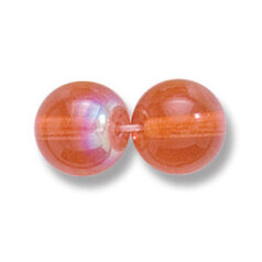 Bead, Preciosa Czech Druk Glass, 10mm Round Bead, Transparent Orange with AB coating (Hole size 1.1mm)