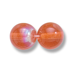 Bead, Preciosa Czech Druk Glass, 10mm Round Bead, Transparent Orange with AB coating (Hole size 1.1mm)