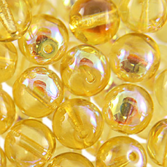 Bead, Preciosa Czech Druk Glass, 10mm Round Bead, Transparent Pale Topaz with AB coating (Hole Size 1.1mm)