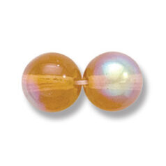 Bead, Preciosa Czech Druk Glass, 10mm Round Bead, Transparent Topaz with AB coating (Hole Size 1.1mm)