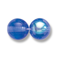 Bead, Preciosa Czech Druk Glass, 10mm Round Bead, Transparent Medium Sapphire with AB coating (Hole Size 1.1mm)