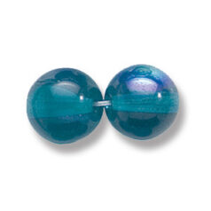 Bead, Preciosa Czech Druk Glass, 10mm Round Bead, Transparent Green Aqua with AB coating (Hole Size 1.1mm)