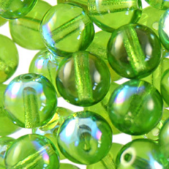 Bead, Preciosa Czech Druk Glass, 10mm Round Bead, Transparent Peridot with AB coating (Hole Size 1.1mm)