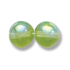 Bead, Preciosa Czech Druk Glass, 10mm Round Bead, Transparent Pale Emerald with AB coating (Hole Size 1.1mm)