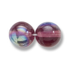 Bead, Preciosa Czech Druk Glass, 10mm Round Bead, Transparent Medium Amethyst with AB coating (Hole Size 1.1mm)