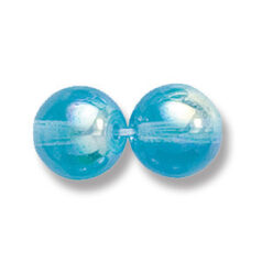 Bead, Preciosa Czech Druk Glass, 10mm Round Bead, Transparent Medium Blue Aqua with AB coating (Hole Size 1.1mm)