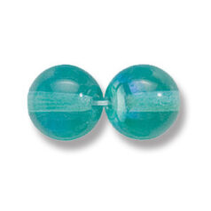 Bead, Preciosa Czech Druk Glass, 10mm Round Bead, Transparent Light Green Aqua with AB coating (Hole Size 1.1mm)