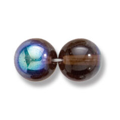 Bead, Preciosa Czech Druk Glass, 10mm Round Bead, Transparent Dark Smoke Topaz with AB coating (Hole Size 1.1mm)