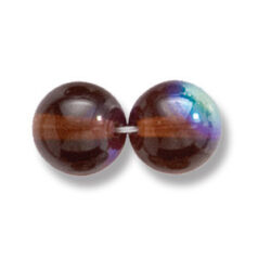 Bead, Preciosa Czech Druk Glass, 10mm Round Bead, Transparent Madeira Topaz with AB coating (Hole Size 1.1mm)