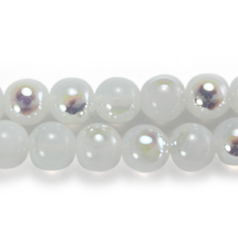 Bead, Preciosa Czech Druk Glass, 6mm Round Bead, White Opal with AB coating (Hole Size 1.1mm)
